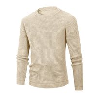Men's Solid Color Waffle Round Neck Base Sweater