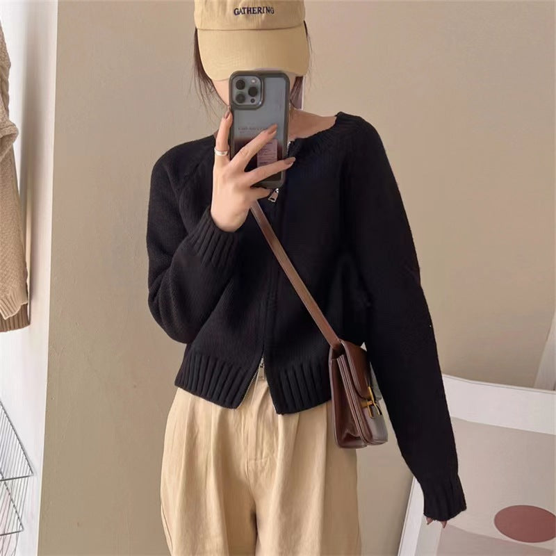 Gray Cropped Sweater Coat Women