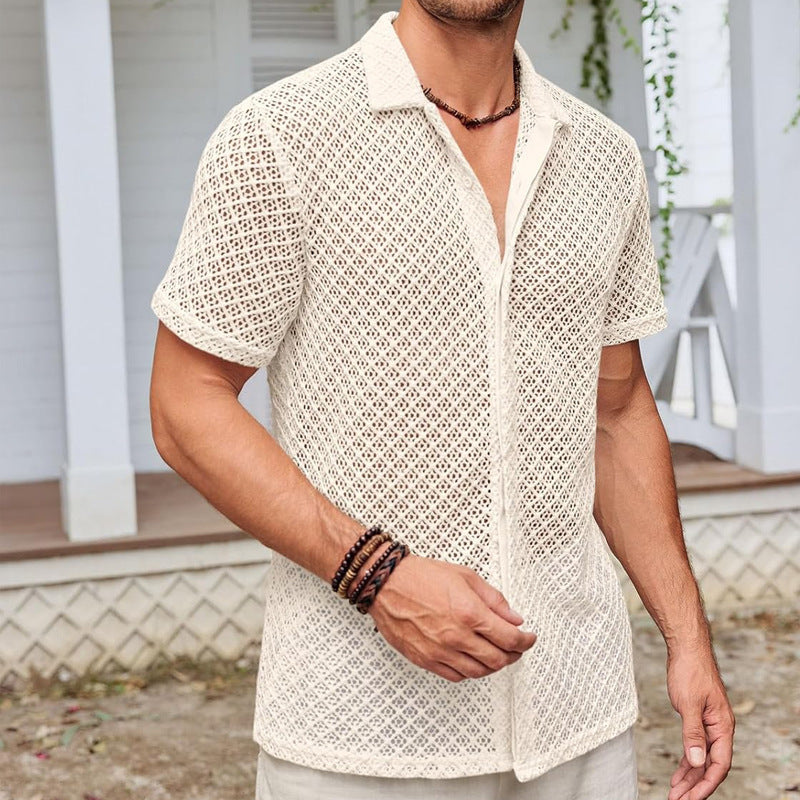 Short Sleeve Mesh Shirt Tops Men Clothing