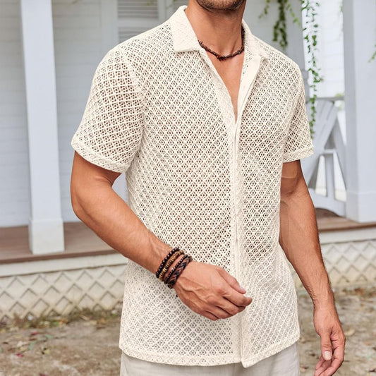 Short Sleeve Mesh Shirt Tops Men Clothing