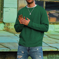 Men's Solid Color Waffle Round Neck Base Sweater