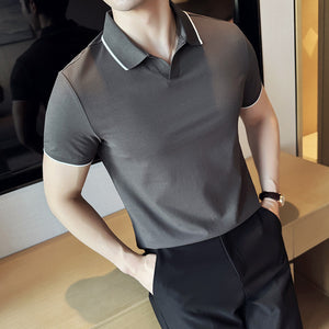 Mercerized Pearl Cotton Lapel Short Sleeve Polo Shirt